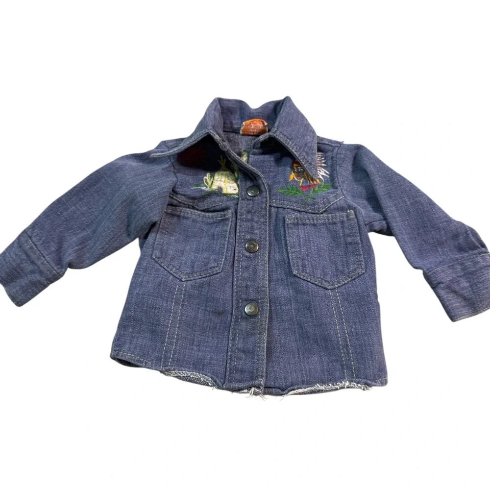Vintage Denim Jacket‎ Kids Embroidered Western Tipi Indian Sun Toddler size 2